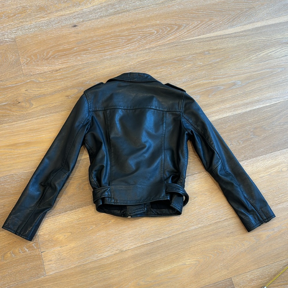 All Saints Black Balfern Belted Hem Leather Biker Jacket - Picture 10 of 10